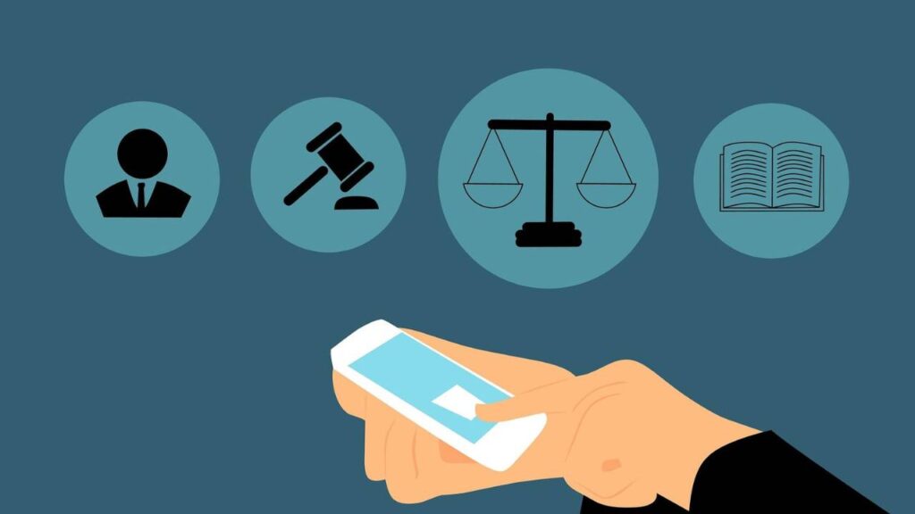 A graphic depiction of a person conducting legal searches with the help of a smartphone