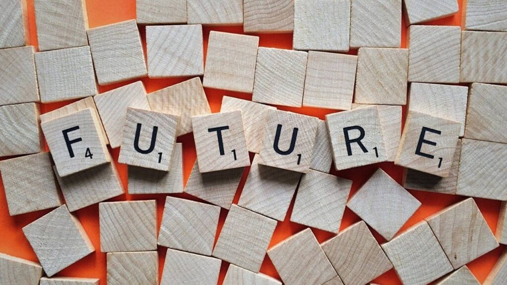 Several wooden squares forming the word "future" 