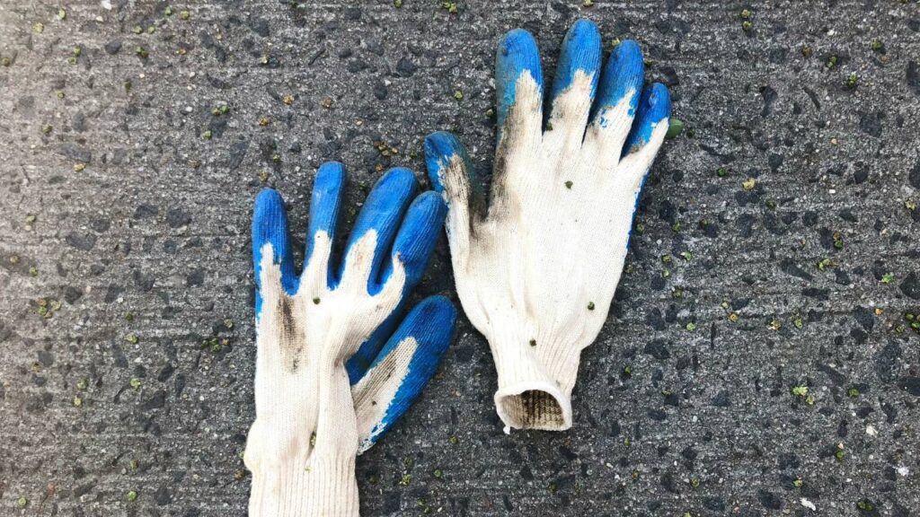 A pair of white & blue gloves 